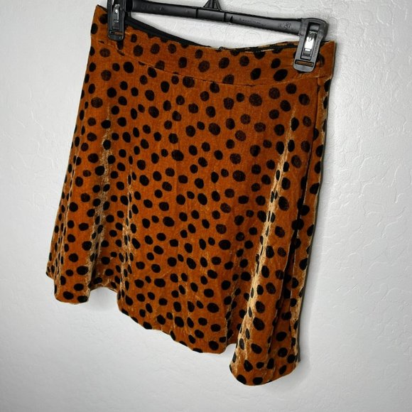 Madewell Orange Rust Leopard Dot Velvet Circle Mini Skirt - Picture 3 of 9